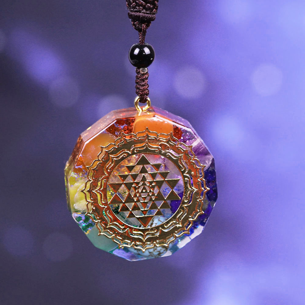 Orgonite Pendant Sri Yantra Natural Crystal Agate Necklace/Sacred Geometry Chakra Energy Necklace Meditation Jewelry