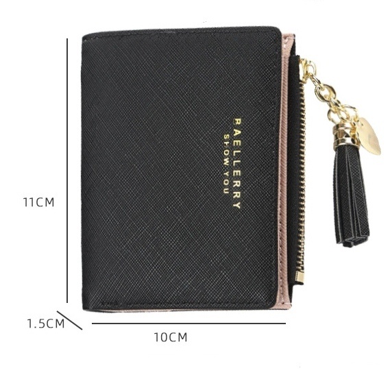 DOMPET LIPAT WANITA BAELLERRY ORIGINAL KECIL KULIT HITAM HELGA WA493B5 MINI TIPIS PENDEK SLOT KARTU UANG KOIN IMPORT KOREA REMAJA KEKINIAN PREMIUM BATAM BRANDED