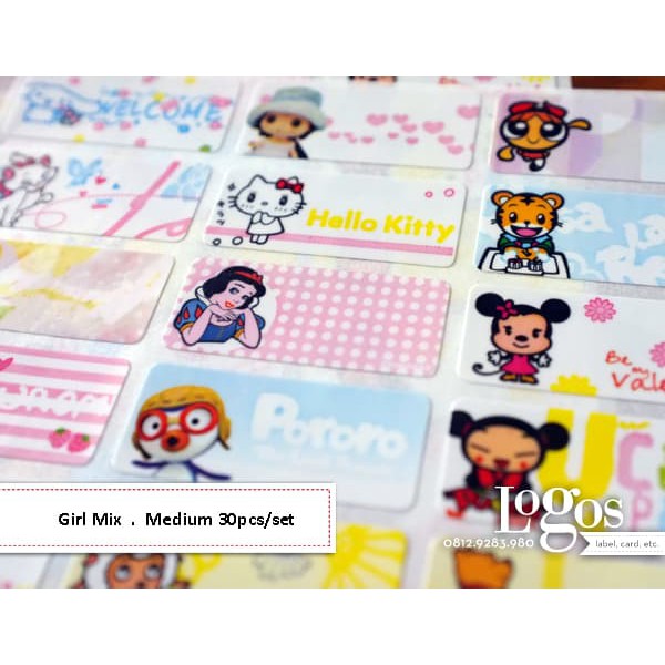 

TERLARIS!! Mix Girl Sticker MEDIUM Name Label. Stiker karakter campur kartun cewe UNIK