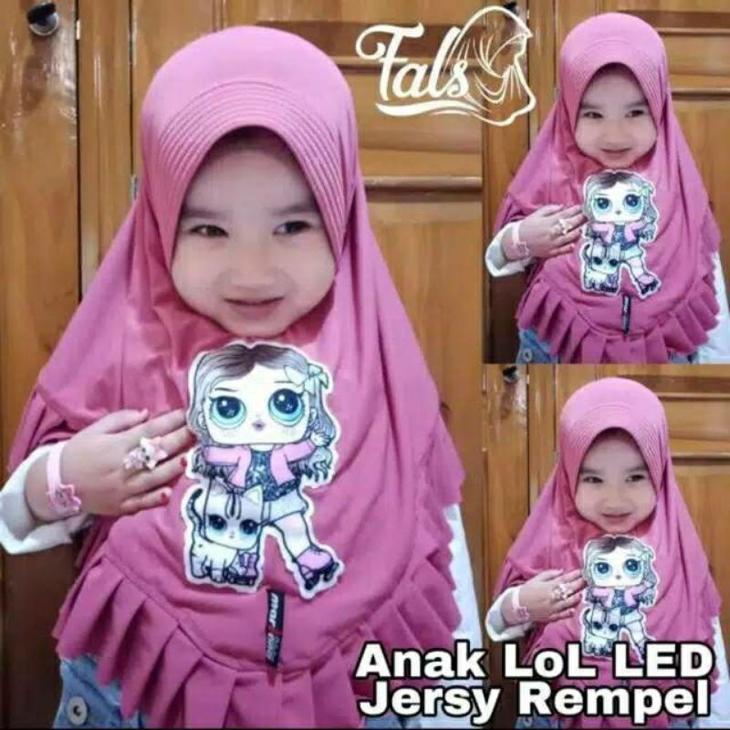 jilbab led lol anak warna dusty pink