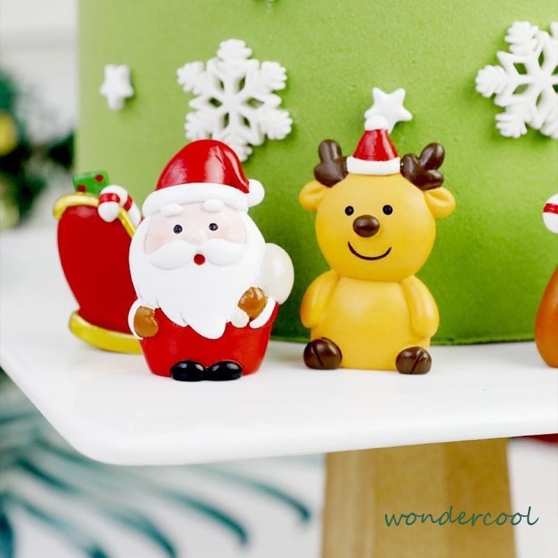 Topper Kue Desain Elk Gift Box Shape Merry Christmas Bahan Resin Untuk Dekorasi-Won