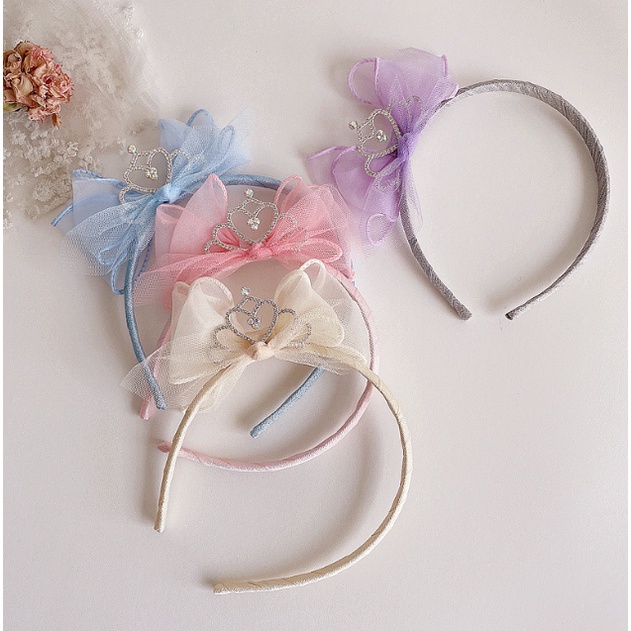 Bando Pita Korea / Bando Mutiara Anak Renda Motif Mahkota Edith