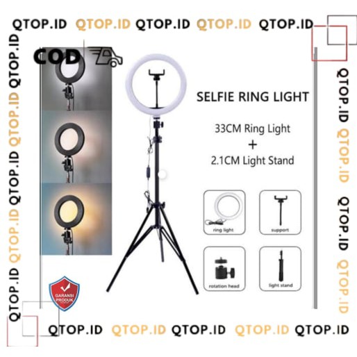 Paket Ring Light Led 33cm  Lampu 33cm Plus Tripod 2.1M Make Up Vlog Lampu Ring light (Qtop.id)