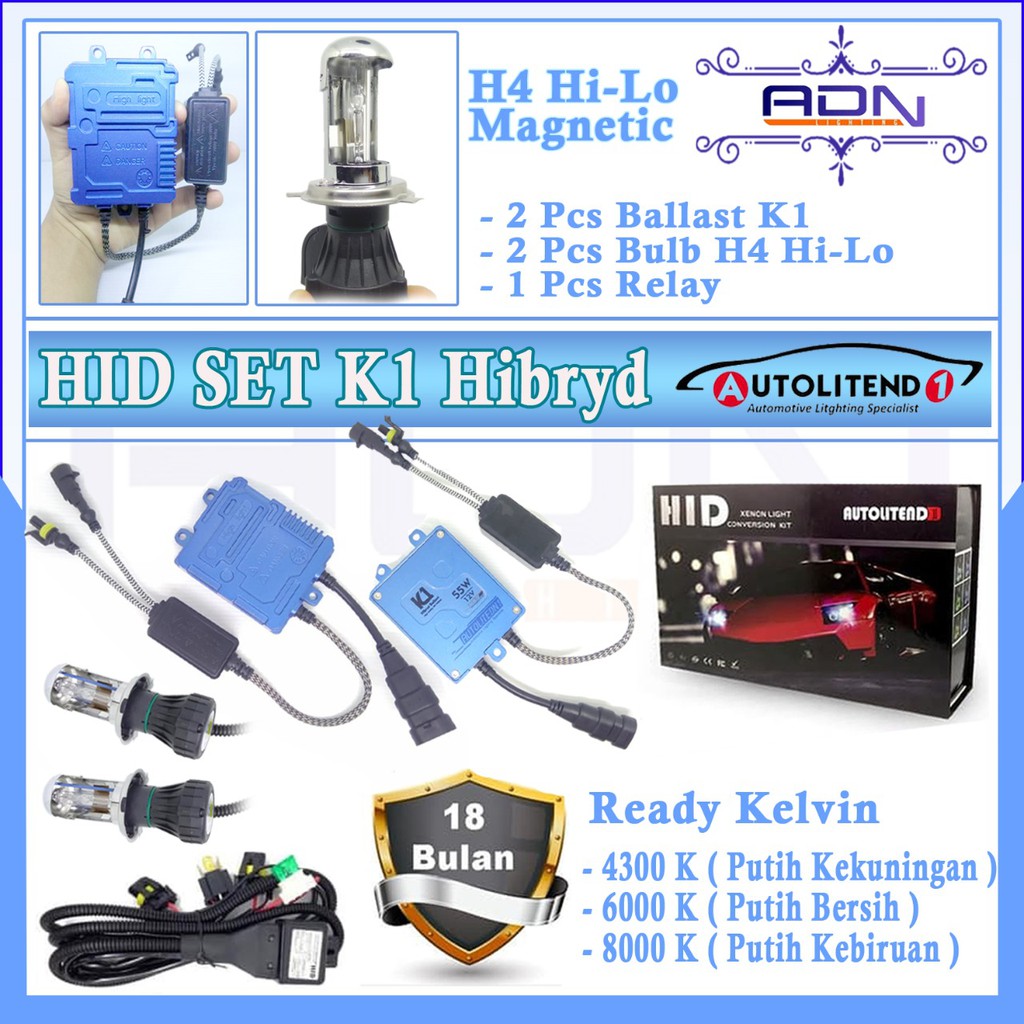 HID SET AC HIBRYD K1 55W Real H4 Hi Lo LANGSUNG TERANG GARANSI 18 Bulan ADN