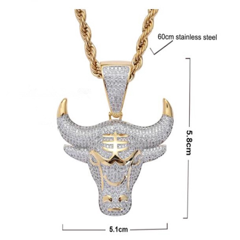 New Trendy Hip-Hop Pendant Micro-Set Zirkon Banteng Kepala Pendant Kepribadian Kalung