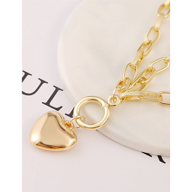 LRC Gelang Tangan Fashion Golden Multi-layer Chain Love Alloy K13472