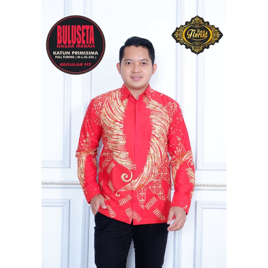 Batik Warna Merah Lengan Panjang Baju Batik Merah Terbaru Kemeja Batik Pria Lengan Panjang OriSolo