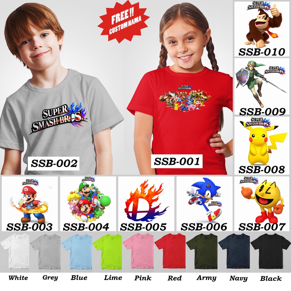 [FREE NAMA!!] Kaos Anak &amp; Family Super Smash Bros 100% COTTON PREMIUM