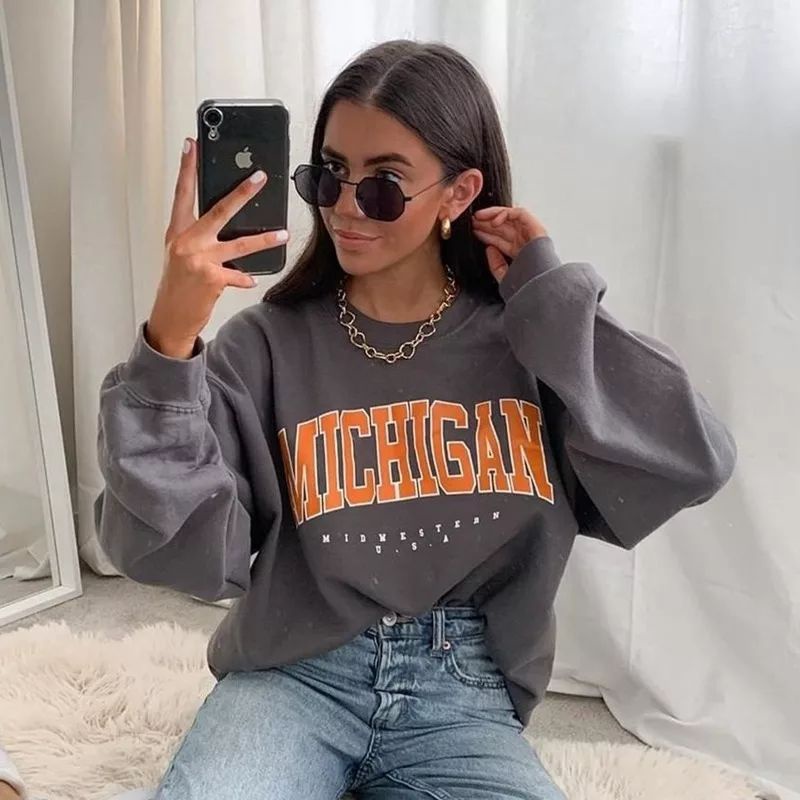 MICHIGAN DARKGREY SWEATER UNISEX TEBAL KEKINIAN TERLARIS&quot;
