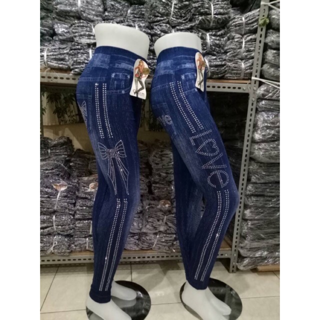 BARU!!! LEGGING JEANS MOTEK LIST VARIASI TULISAN LEGGING JEANS WANITA LEGGING DEWASA MURAHi