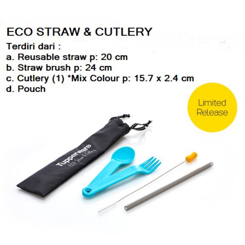 

Tuperware 1set Random Eco Straw & Cutlery Set (Sendok Garpu Sedotan Sikat & Sarung )