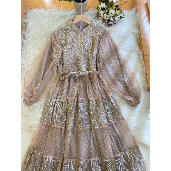 dress tile susun polos/gamis tile brukat susun polos