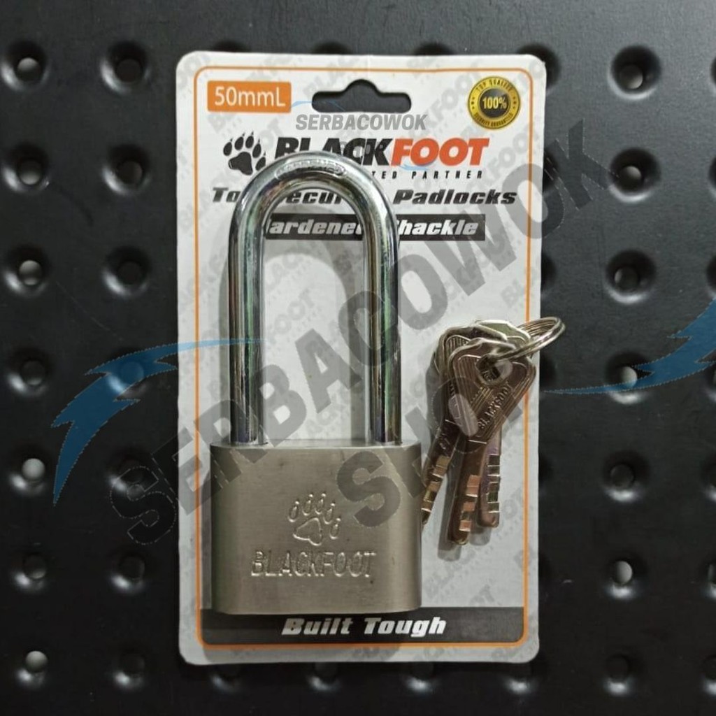Blackfoot Gembok Putih 50 mm Leher Panjang Chrome Gembok Pelor 3 Anak Kunci Gembok Anti Maling Murah