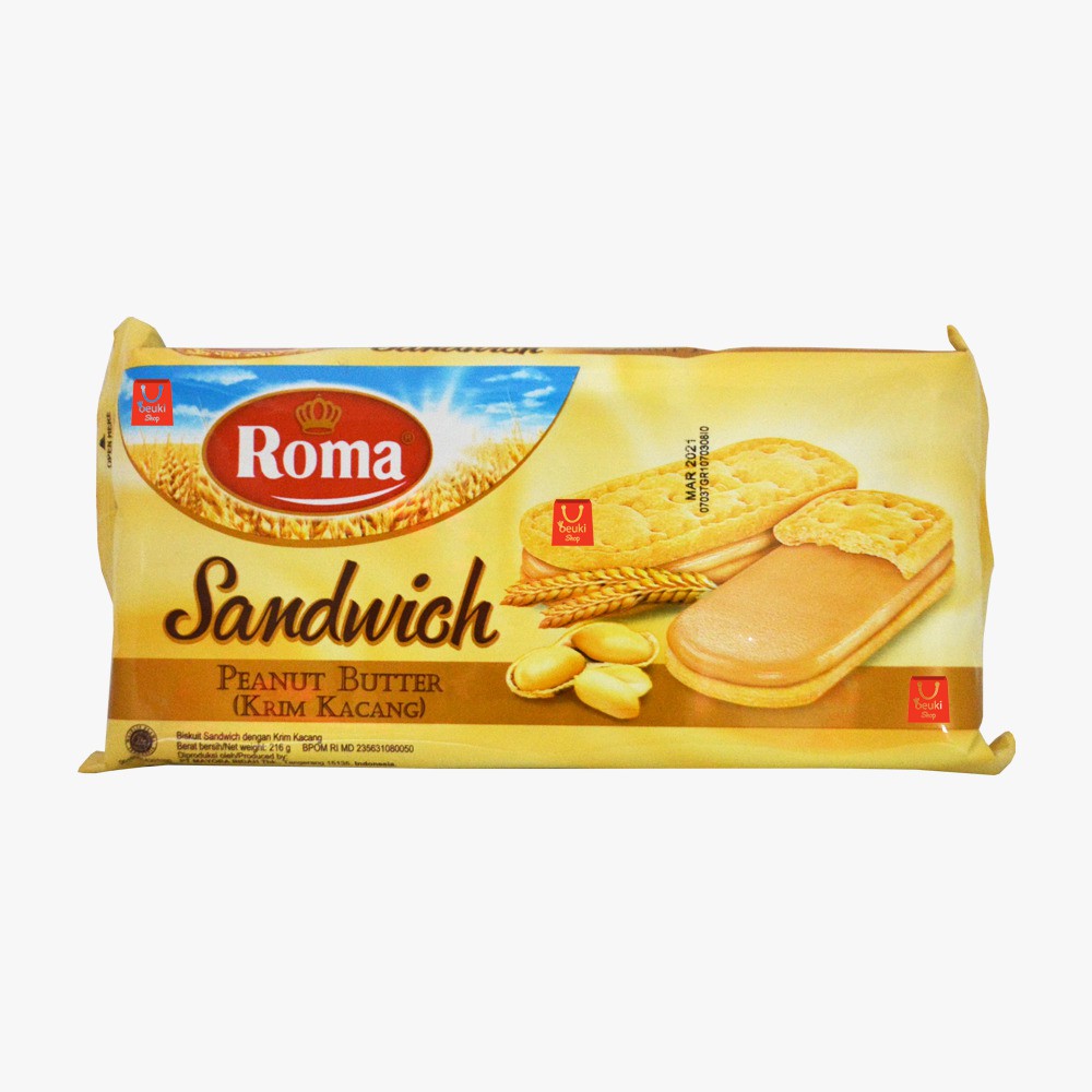 

PACK Roma Sandwich Peanut Butter Biskuit Renyah Isi Krim Kacang - 216gr