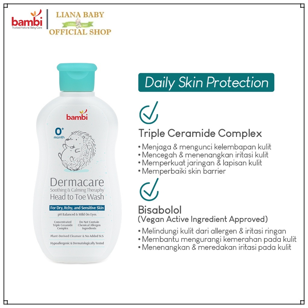 PERA689 BAMBI DERMACARE DAILY SOOTHING AND CALMING THERAPY HEAD TOE WASH SABUN&amp;SHAMPO BAYI KULIT SENSITIF