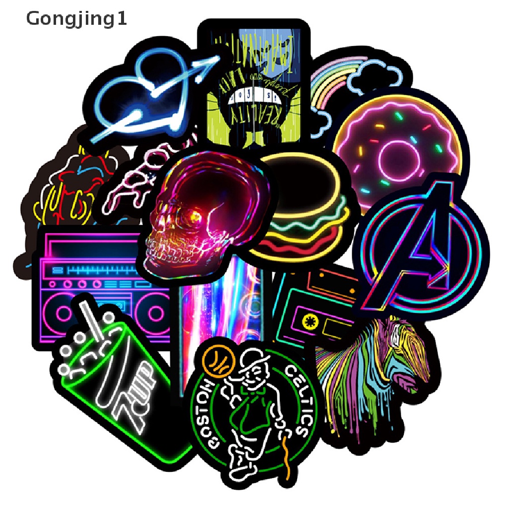 Gongjing1 50Pcs Stiker Graffiti Neon Anti Air Untuk Dekorasi Koper / Laptop DIY