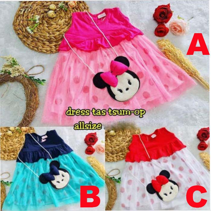 Baju Bayi Perempuan Dress Bayi Tsum Tsum BONUS TAS