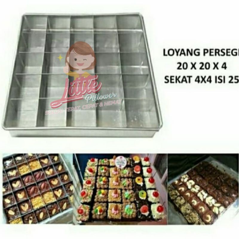 ( LOYANG SEKAT20X20 ) Loyang Brownies sekat 20x20 Kualitas Tebal/ Loyang Brownis Panggang