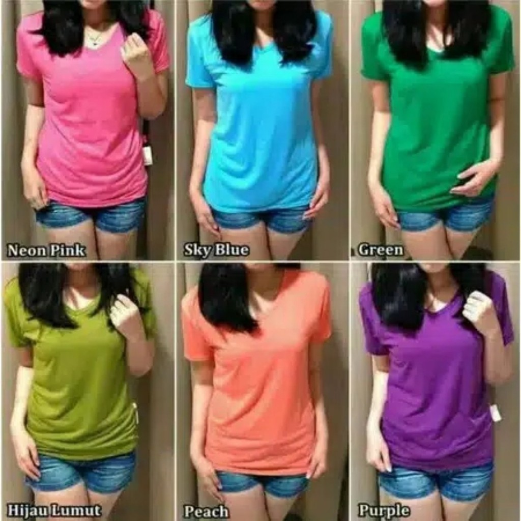 Kaos Polos Wanita Vneck XL Lengan Pendek