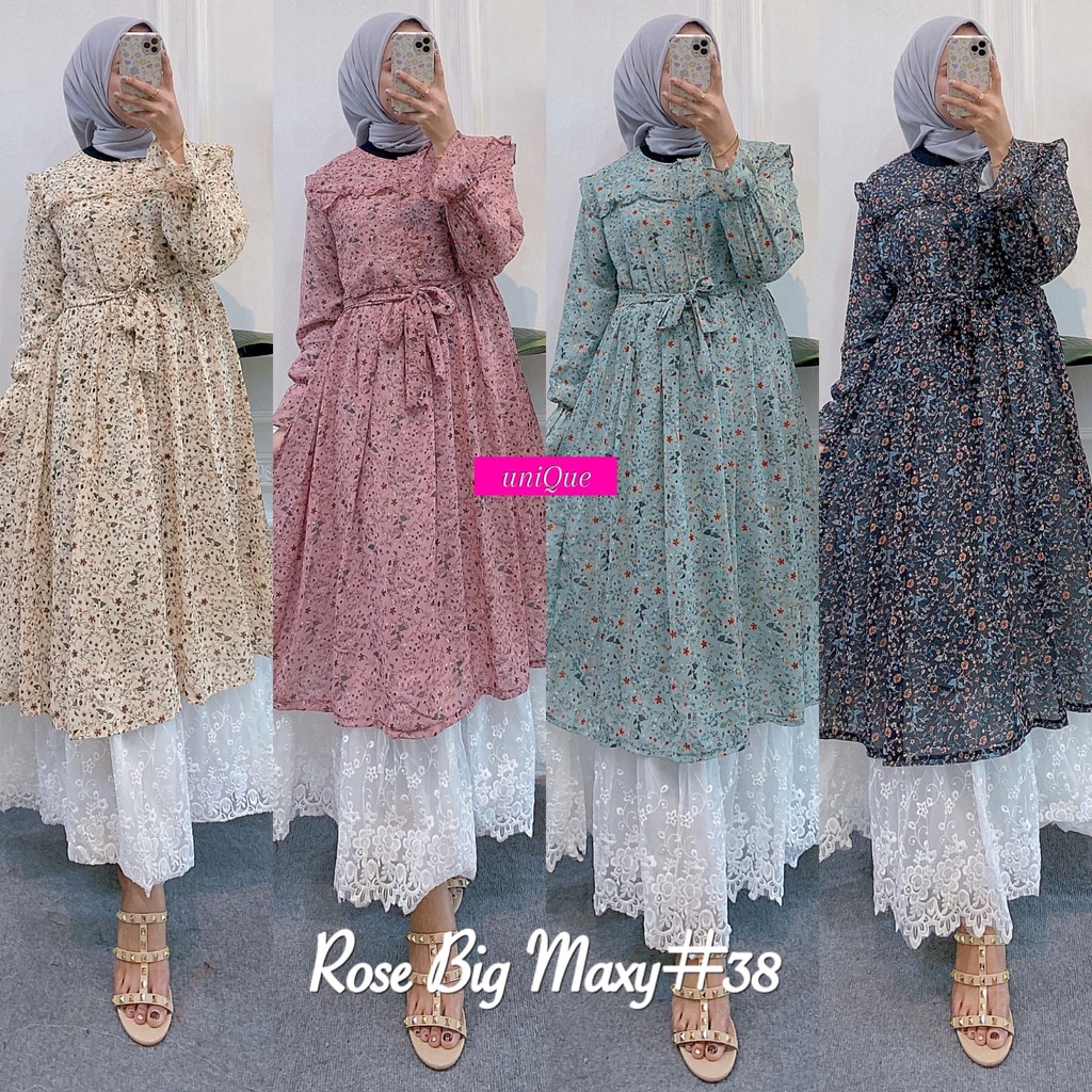 RESTOK ROSE BIG MAXY #38 DRESS GAMIS JUMBO RENDA TILE ORI UNIQUE