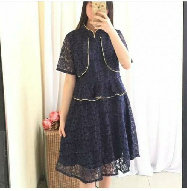 Dress pesta Mewah full brukat casual /Dress formal A-line dress Ld 102cm Ken-112