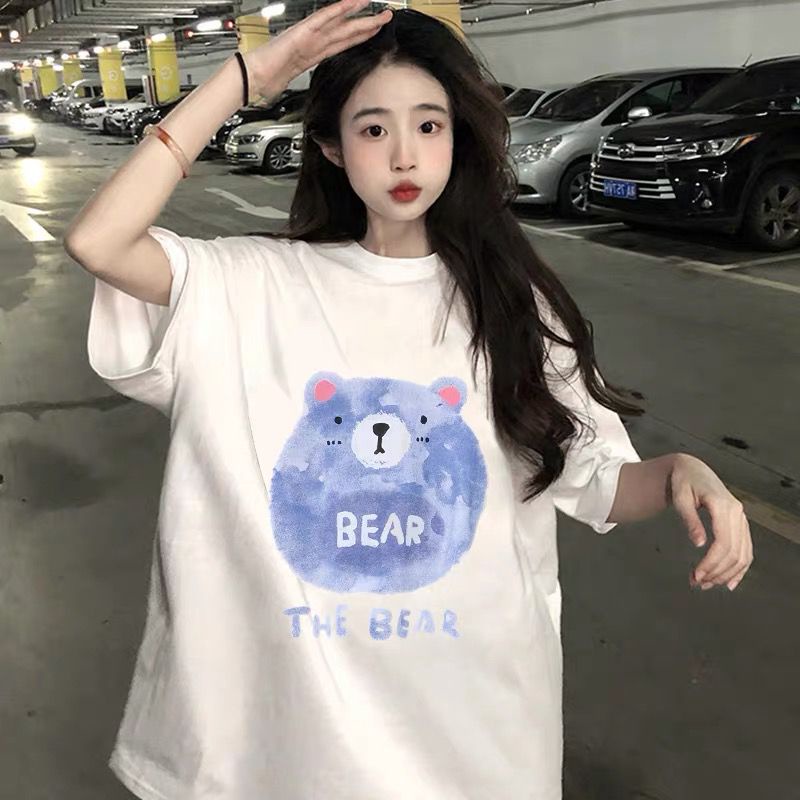 THISTLE - Oversize Tee Tshirt Wanita Model Longgar Motif The Bear Lilac Depan Belakang