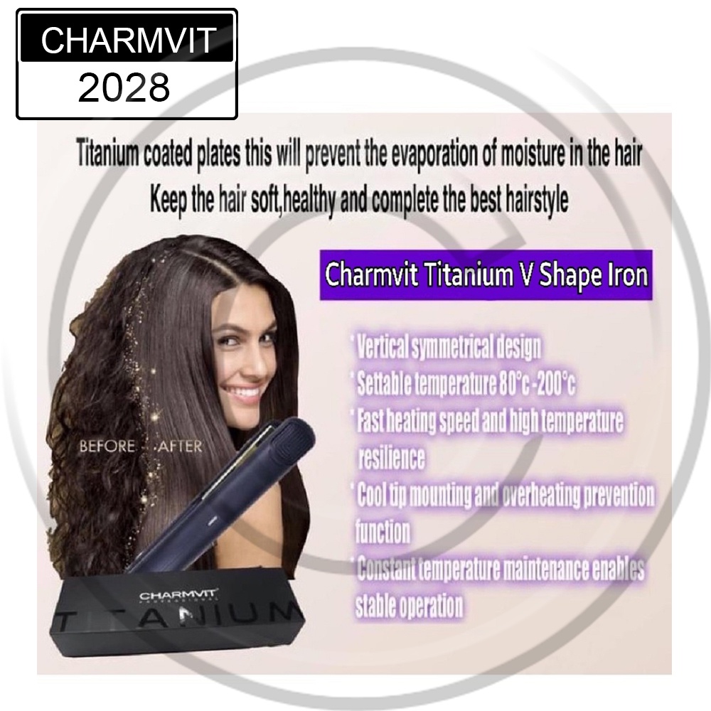 CHARMVIT / CM-2028 / Catokan Rambut TITANIUM Professional Hair Plat V Shape Iron Pengeriting Wavy Curly Blow - CO