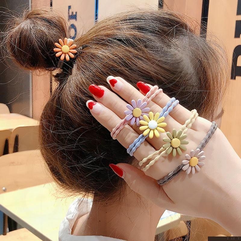 Karet Rambut Ponytail Motif Bunga Daisy Warna-Warni