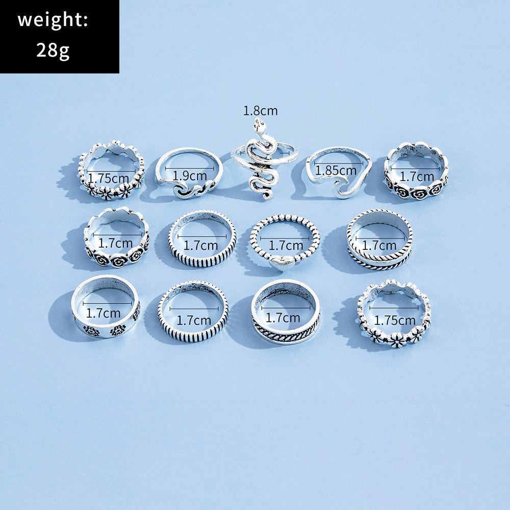 Agustina Ular Cincin set 7 Pcs/set Berlebihan Vintage Pasangan Pria Fashion Kepribadian Unik Hadiah Hari Valentine Gaya Korea Jari Cincin