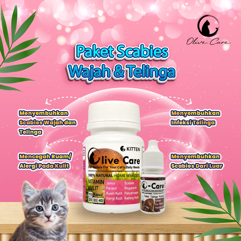 Olive Care Vitamin Kucing Paket SCABIES WAJAH &amp; TELINGA untuk Basmi Scabies Area Wajah dan Telinga Akut SweetyPetshop