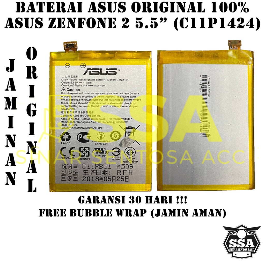 Baterai Original 100% Asus Zenfone 2 5.5&quot; 5.5 INCH C11P1424 ZE550ML ZE551ML Z00AD ZE500AD Z008 Z08D HP Batre Batrai Battery Ori Garansi Awet