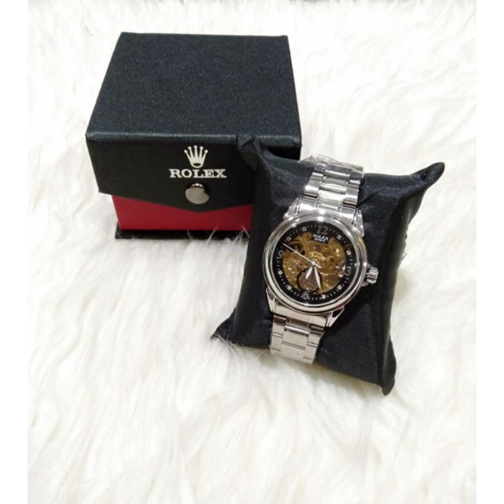 Jam Tangan Pria Rolex Chain Kombi | Cowok Skeleton Otomatis | Chain Keren Murah