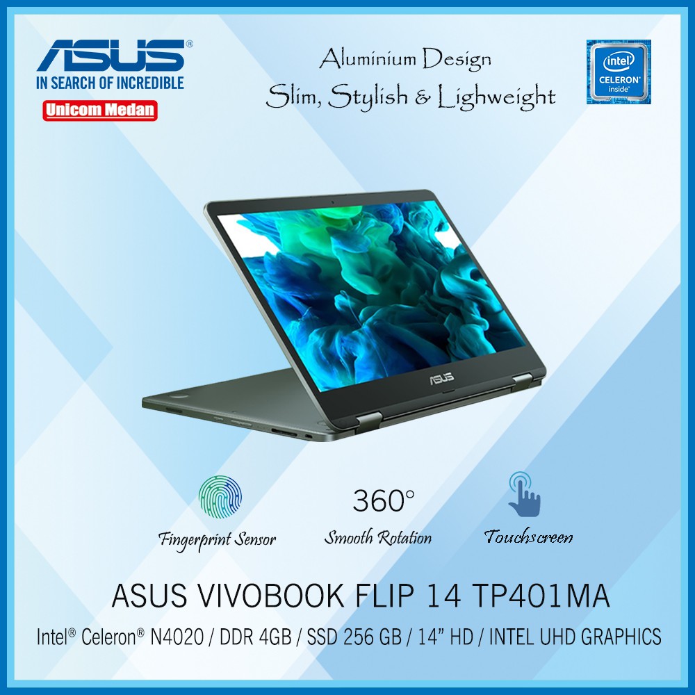 LAPTOP ASUS VIVOBOOK FLIP 14 TP401MA INTEL N4020/ DDR4 4GB/ SSD 256GB/ TOUCHSCREEN/ 360 ROTATION