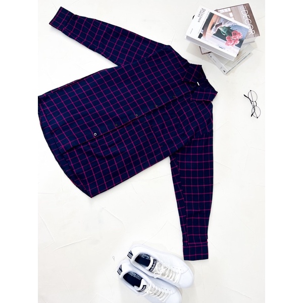 Uniqlo Long Sleeve Plaid Flannel Shirt kemeja pria-UNQ Plaid Purple