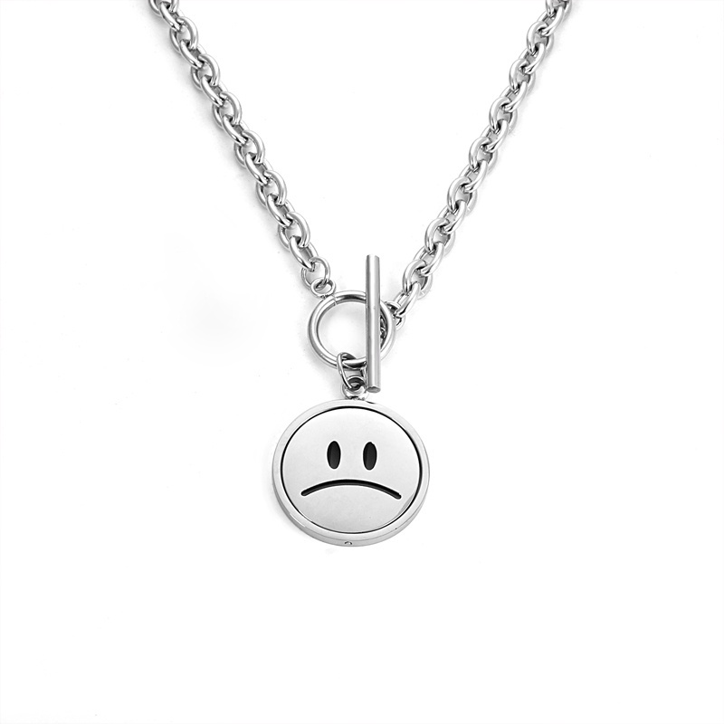 Smiley Face Crying Face Titanium Steel Necklace Accessories Clavicle Chain Trendy Simple Personality