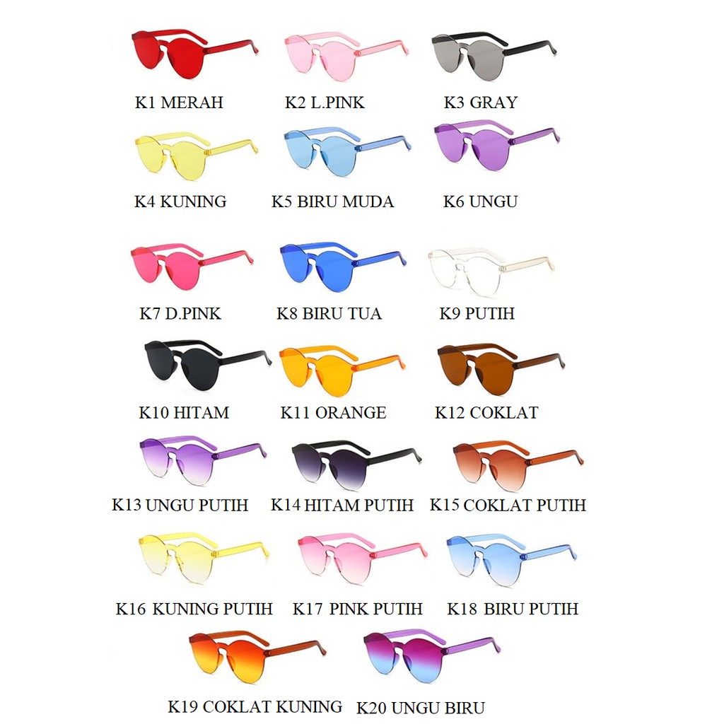 Retaily K100 Kacamata Jelly Unisex Fashion Colourful Sunglasses Sport Transparan