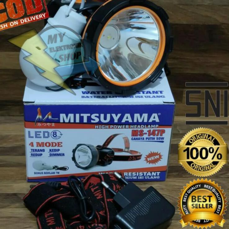 ➺ Senter kepala LED 50W MITSUYAMA MS-147P/K Free Bohlam cahaya putih/Kuning Headlamp 50Watt Dimmer ✦