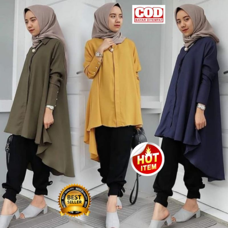 Baju Tunik Wanita Lengan Panjang Atasan Wanita Muslim Long Tunik Polos Busui Terbaru Tunik panjang P