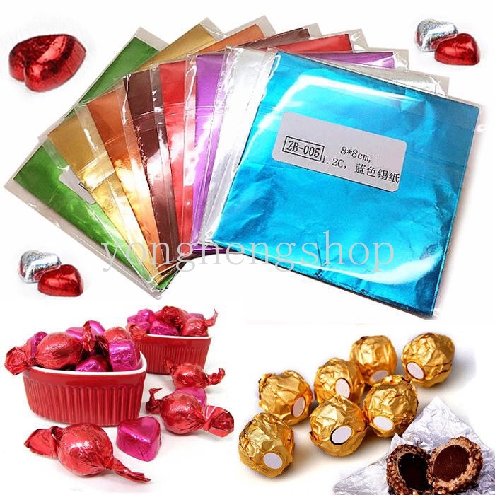 100pcs / set Kertas Foil Pembungkus Permen / Cokelat Untuk Dekorasi Pesta Natal / Festival