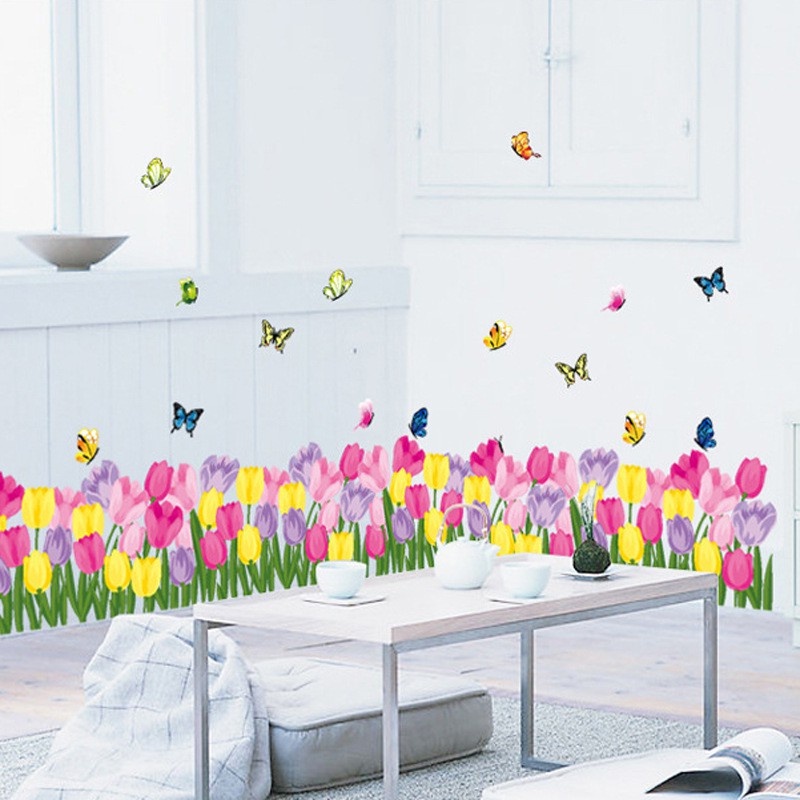 RELIZA WALL STICKER RUMPUT BUNGA PINK TULIP GRASS FLOWER AY7188 STIKER DINDING WALLSTICKER