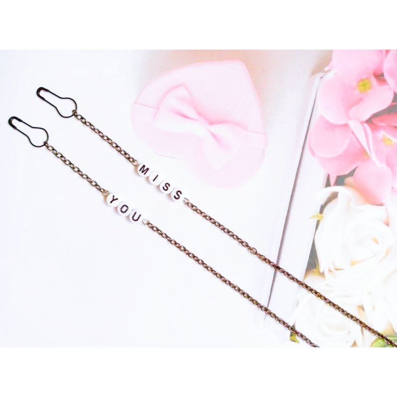 strap mask / gantungan masker / tali masker / kalung masker rantai hitam Miss you huruf handmade