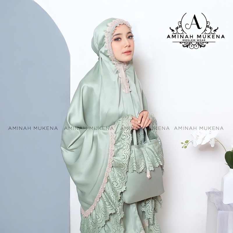 Mukena Dewasa Daily Aminah Rempel Lasercut Renda Mewah Jumbo Traveling