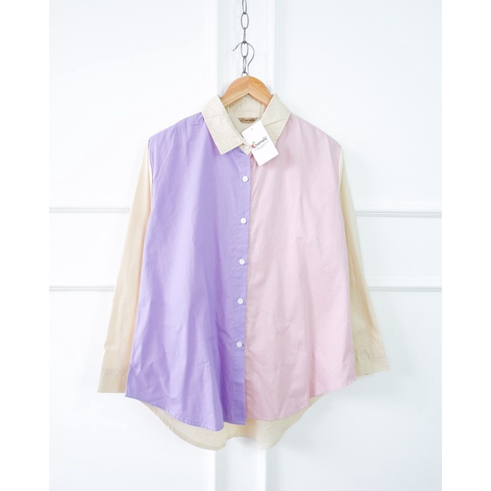Kemeja Wanita Import Baju Import Wanita Baju Wanita Kekinian Virall Three Tone Color Block Kemeja Ko