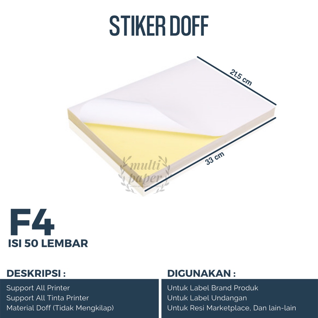 

Kertas Sticker F4 Doff 50 lembar Kertas Stiker F4 Kertas Stiker Doff F4 Kertas Stiker HVS F4