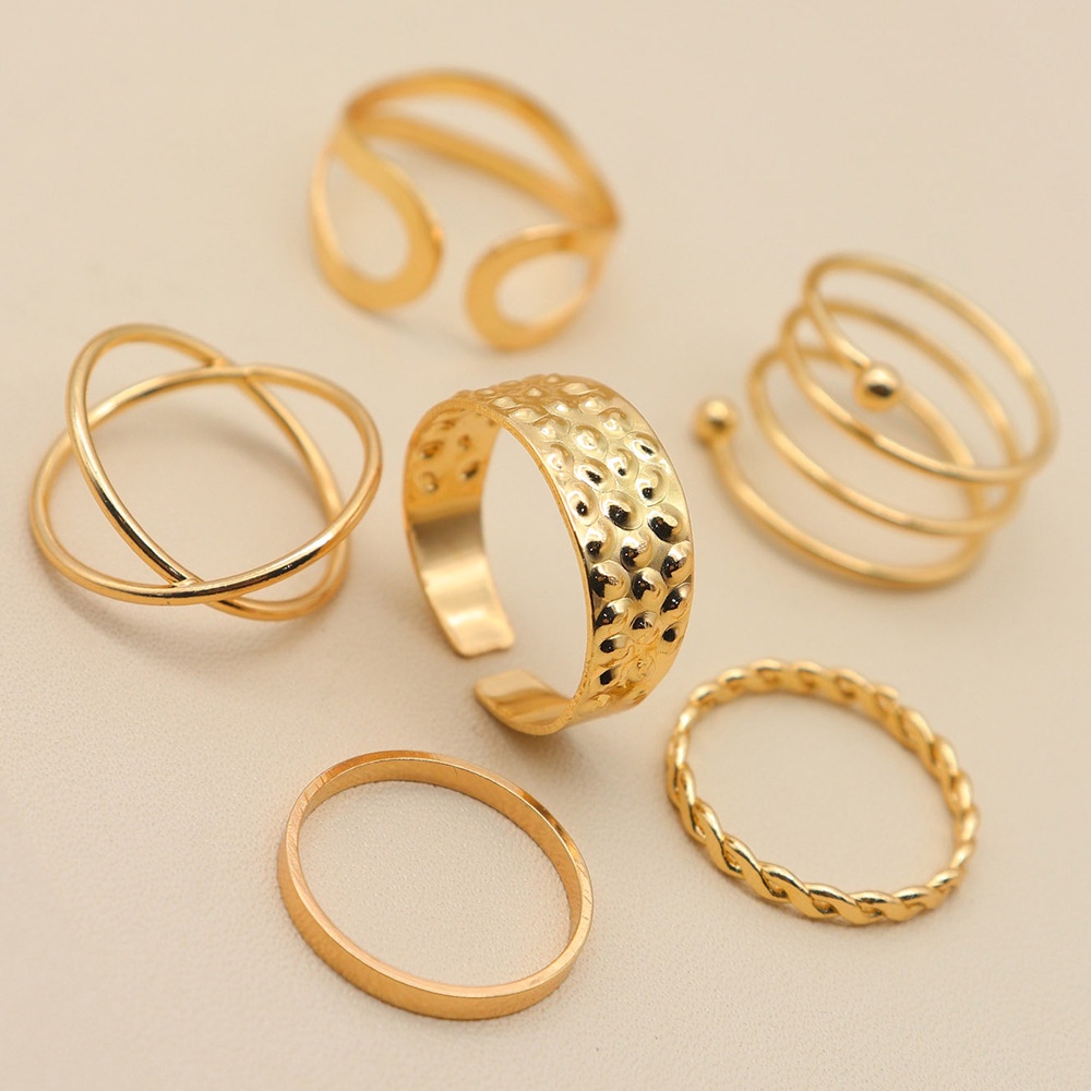 6pcs / set Cincin Emas Bentuk X Cekung Dan Cembung Tidak Teratur