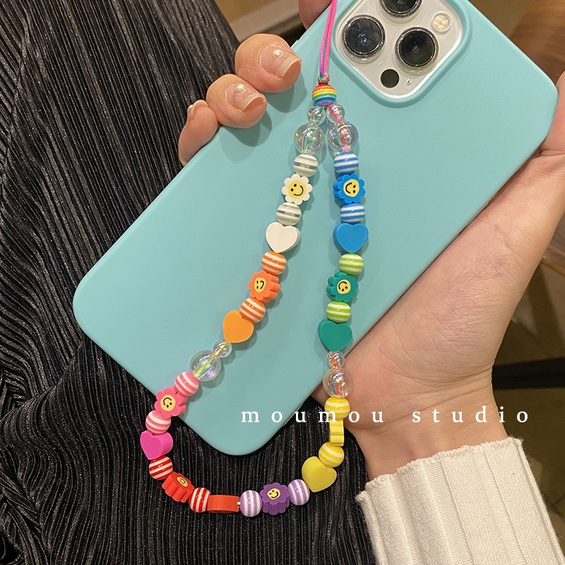 Tali Lanyard Rantai Manik-Manik Akrilik Motif Bunga Warna-Warni Anti Hilang Untuk Case Hp