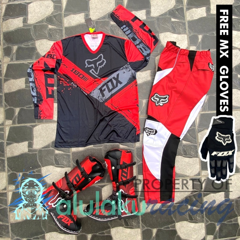 Jersey, Celana, Sarung Tangan &amp; Sepatu Fullprint with Protectors Fullset MX Trail Motocross - Paket Bundling FOCTFG151003-F41