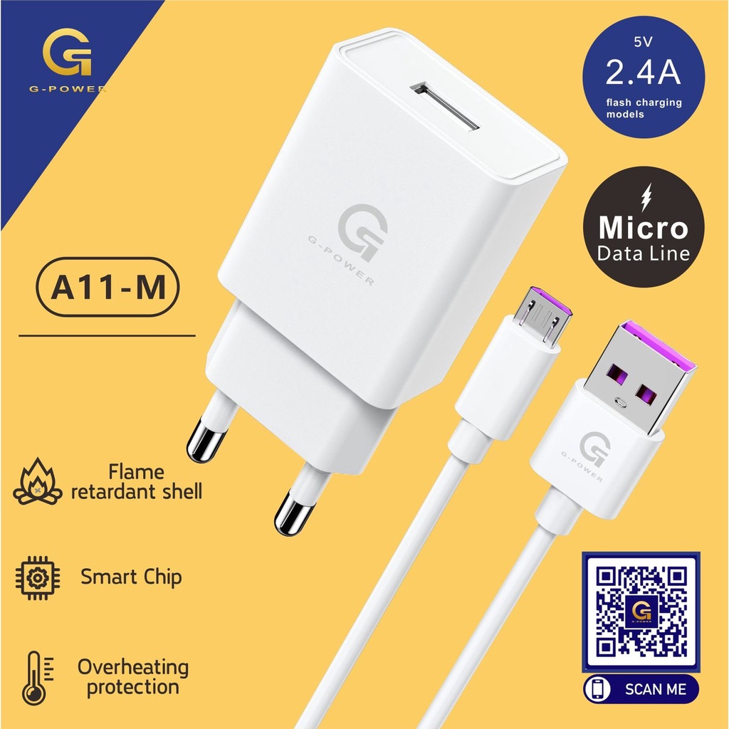 G-POWER CHARGER SET A11-MICRO QUICK CHARGING with 2.4A OUTPUT TERMURAH GARANSI RESMI