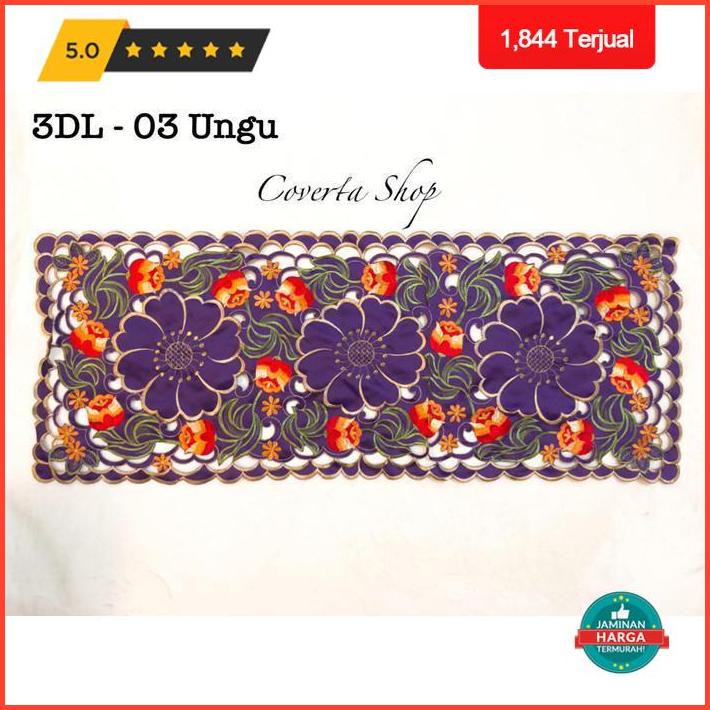 Dekorasi Rumah Taplak Meja Tamu Kaca Bordir 3D - 40X100Cm (3Dl - 03) - Ungu Terlaris