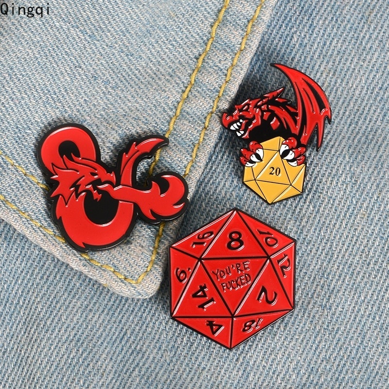 D20pcsset Bros Pin Enamel Bentuk Dadu Dungeons Dragons Untuk Aksesoris Pakaian